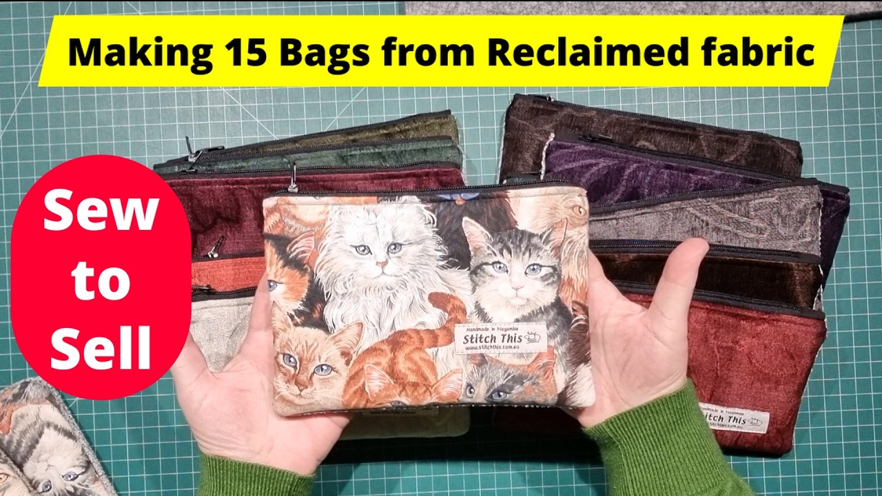 Making 15 bags from sample fabric for the shop using reclaimed fabric and fat quarter