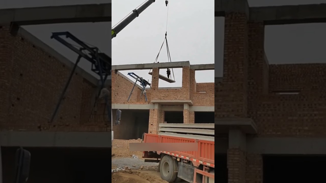 Using crane Lifting concrete slabs for installation