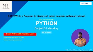 Program to display all prime numbers within an interval | JNTUK R23 Lab Program  |