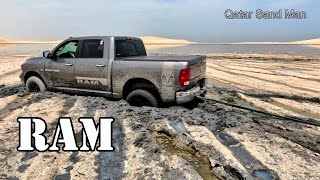 Ram truck, stuck in tidal mud for 11 hours at Sealine Beach Qatar. 2m high tide due. سيلين , العديد