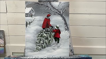 Bringing Home The Christmas Tree | Acrylic Painting 