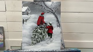 Bringing Home The Christmas Tree Acrylic Painting