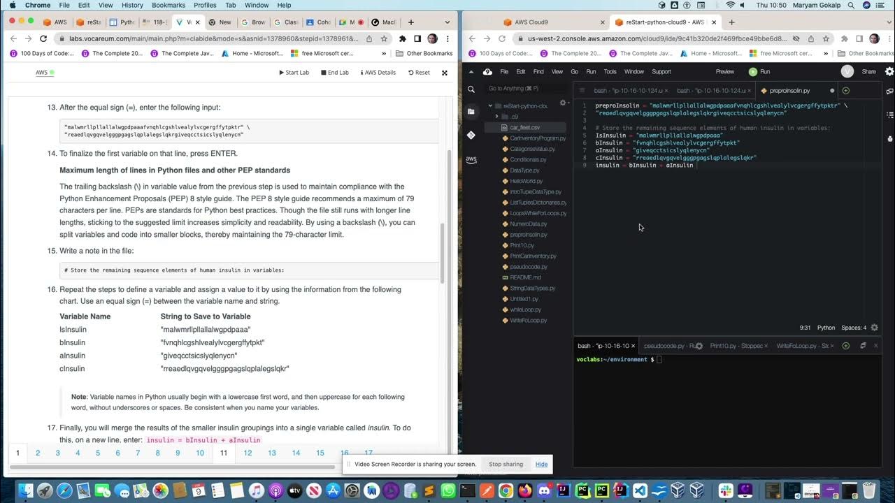 Aws lab11 cloud9 python string sequence numeric weight of insulin in