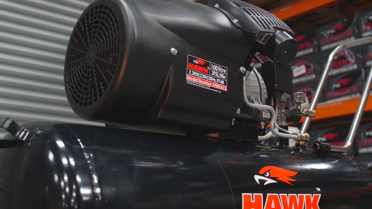 Hawk Tools 100 Litre Twin V Engine Air Compressor YouTube