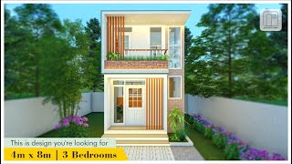 Small Two Storey House with 3 Bedrooms - 4x8 m