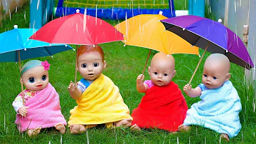 Rain Rain Go Away Song with Linda and Little Baby Dolls