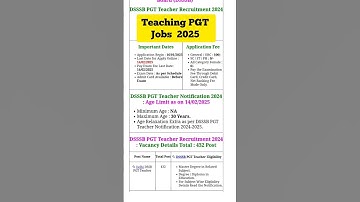 Delhi DSSSB PGT Teacher Recruitment 2025 | Teaching Jobs 2025 #dsssb #ugcnet #tgtpgtexam