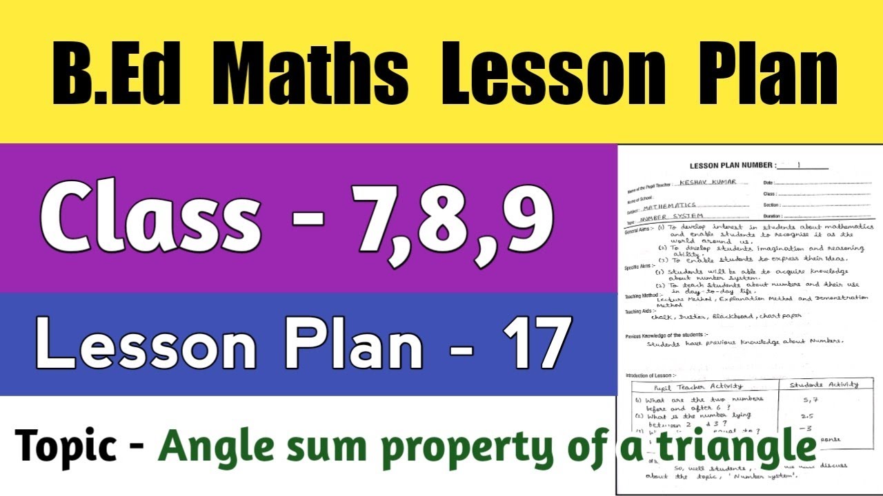 B.Ed maths lesson plan | Angle sum property of a triangle - YouTube