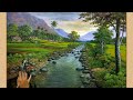 Cara menggambar  melukis pemandangan alam indah  how to draw beautiful landscape by dandan sa 56