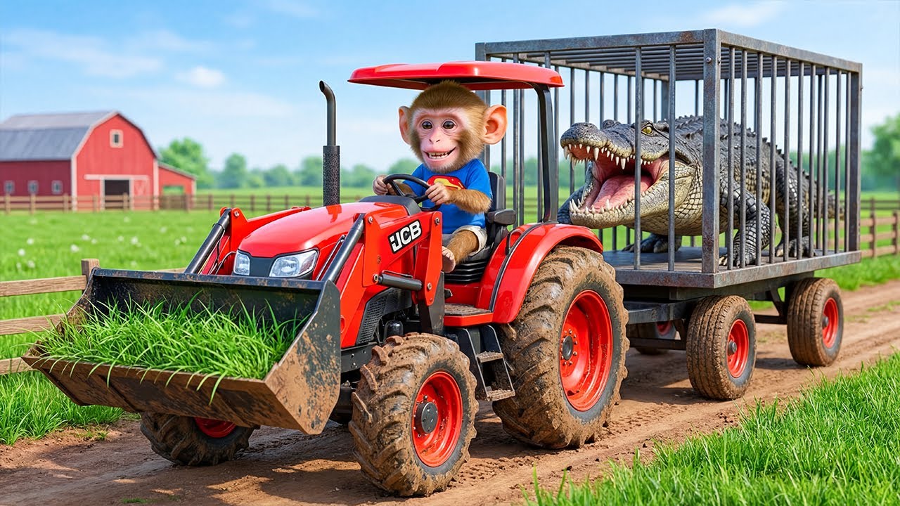🐊 Crocodile Attacks! iZi Monkey Drives JCB in a Thrilling Escape and Gets Caught in a Cage 😱