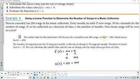 Math 10 4.1 Example 8 Using a Linear Function to Determine the Number of Songs in a Music Collection