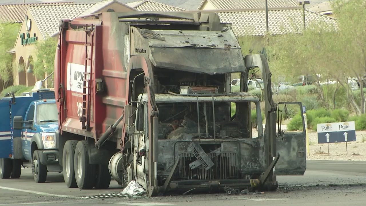 Republic Services garbage truck catches fire