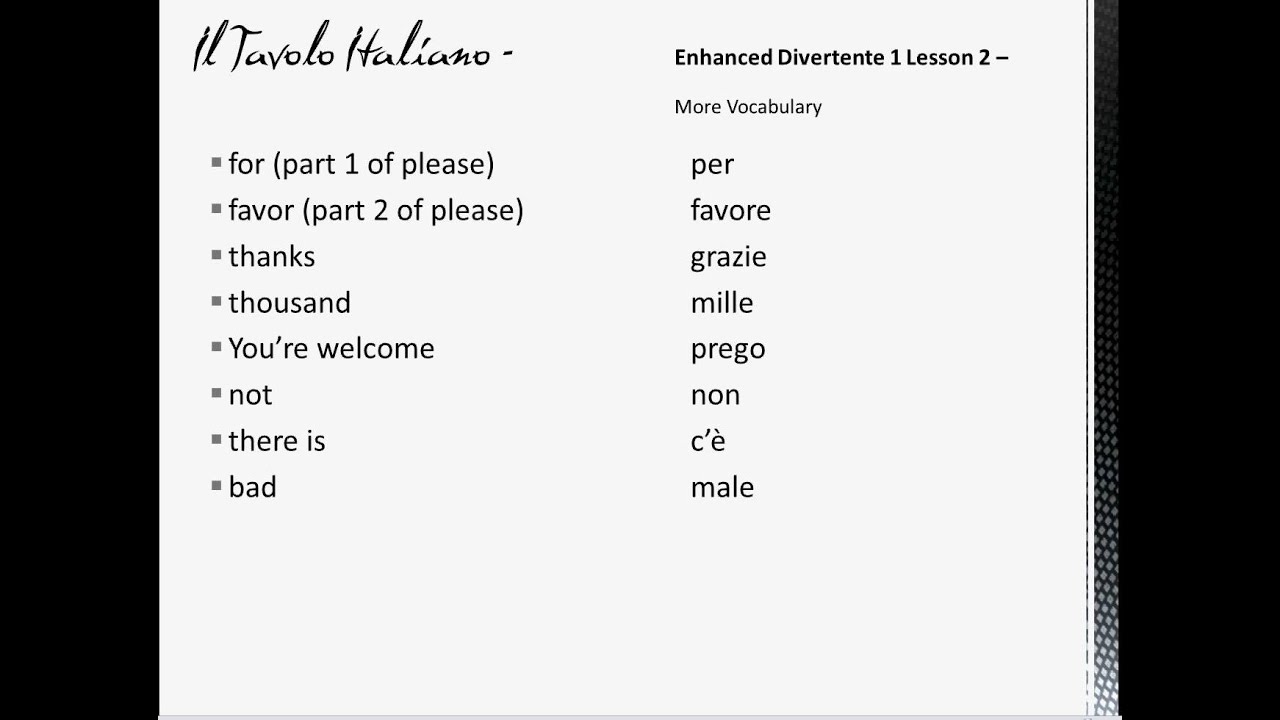 Learn to speak Italian Phrases 1 class 2_Hi, Please, thank you, goodbye