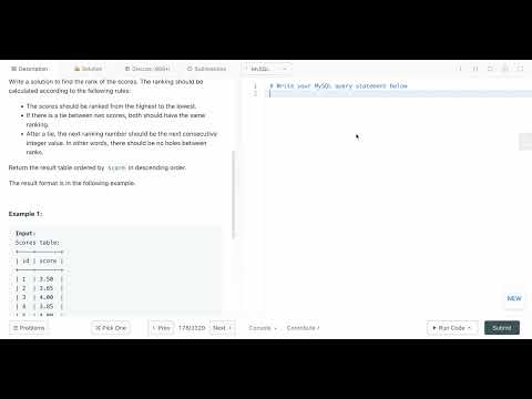 178. Rank Scores | Leetcode | SQL