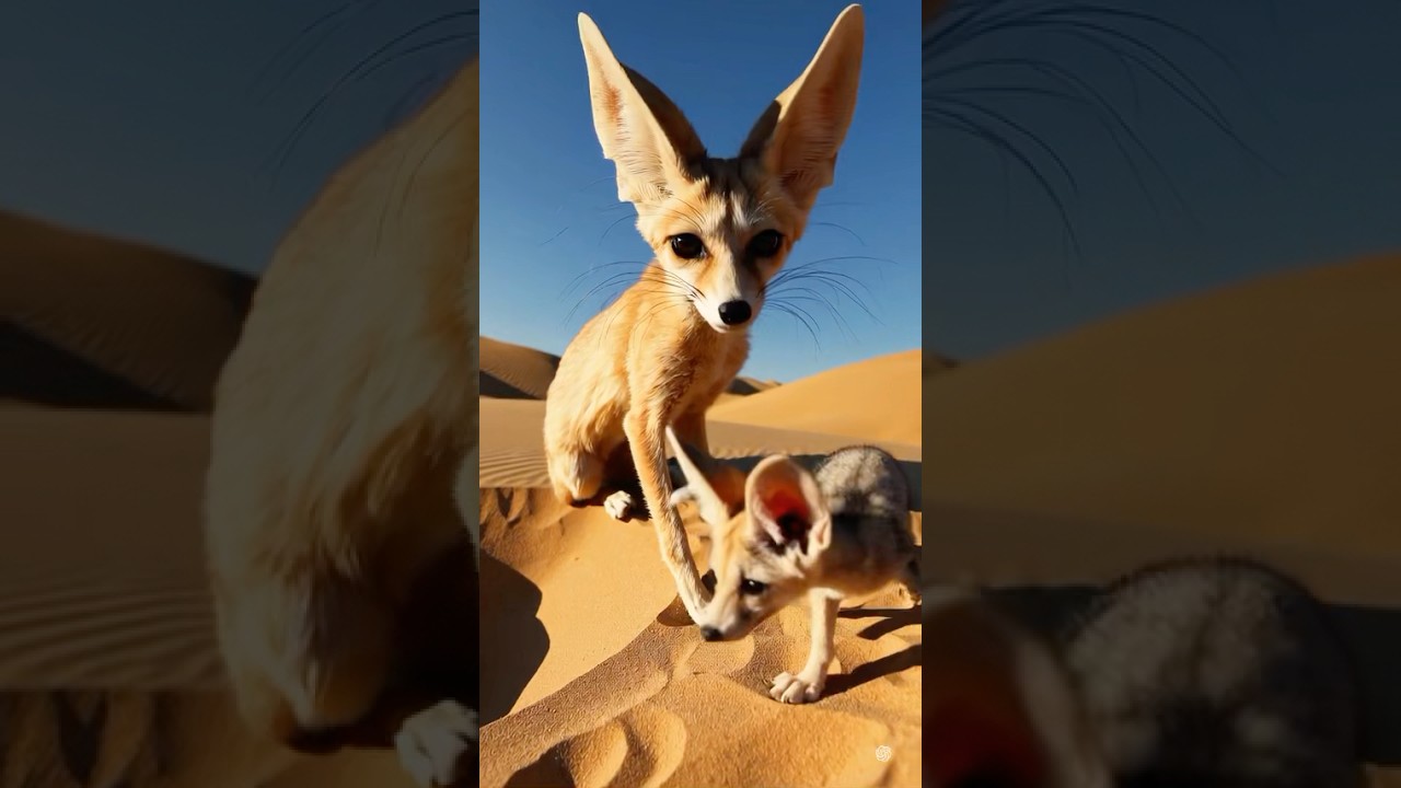Fennec Fox Mama and Pup Notice the Camera AI 
