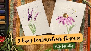 Easy Watercolour Greeting Card Ideas | How to paint a daisy and lavender blossoms