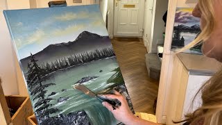 ASMR #notalkingasmr painting,waterfall&rocks.Brush/palette knife#asmrtingles🎨❤️🗻🤦‍♀️🐈‍⬛🤪☺️Lo-fi