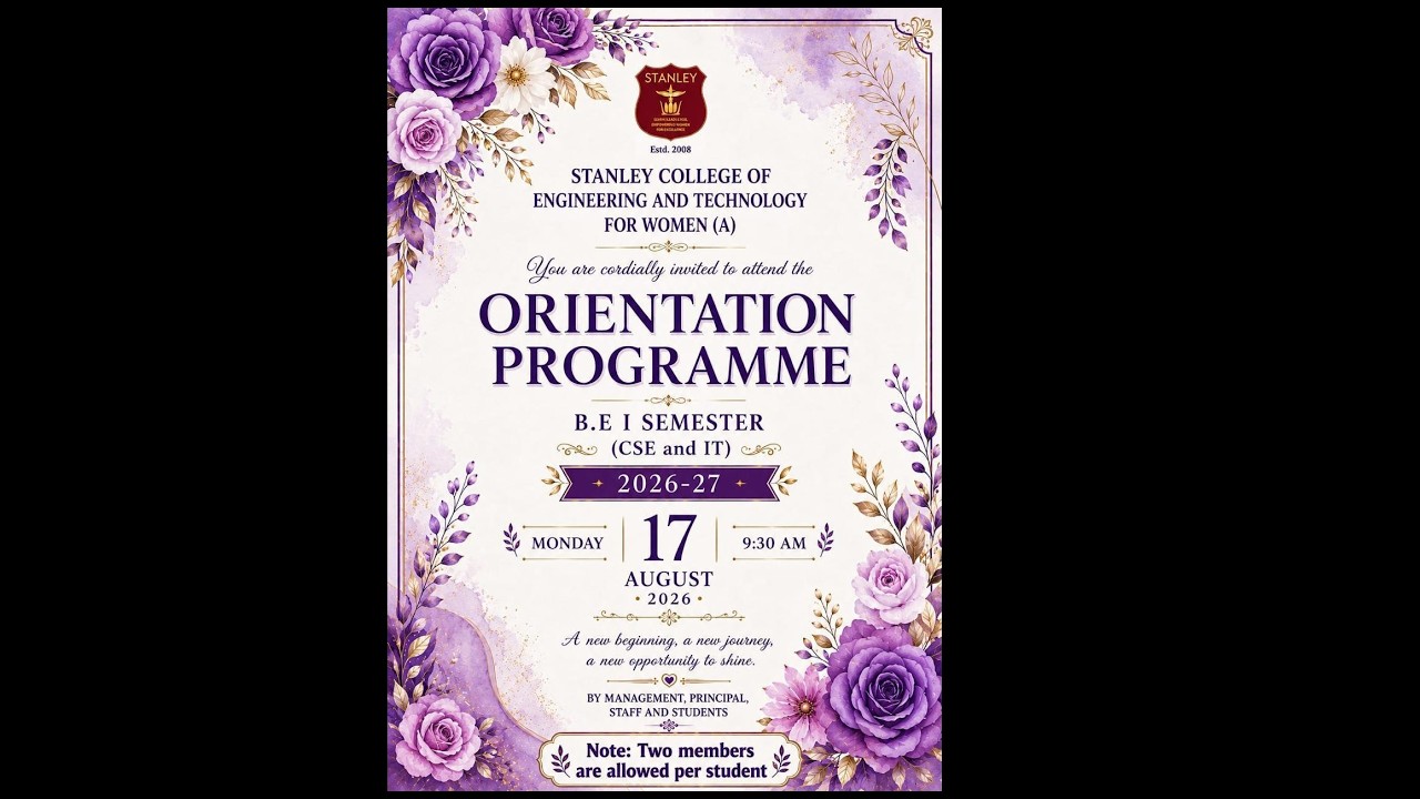 Stanley College of Engineering & Technology for Women | Orientation Programme | LIVE