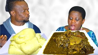 DELICIOUS ASMR FUFU AND BLACK SOUP WITH GOAT MEAT AFRICAN/NIGERIAN FOOD MUKBANG