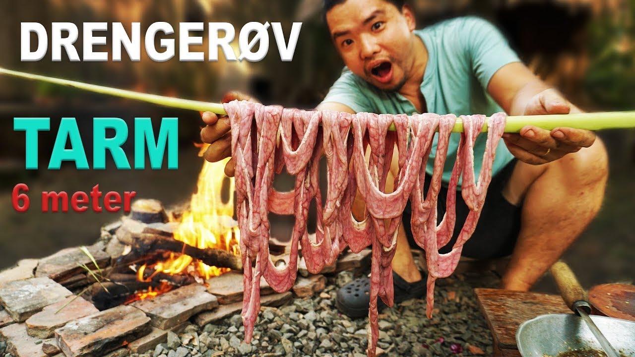 6 meter lang Grise Tarm Grill over bål marineret i fiske sauce | Eksotisk mad | køkken | S01E11