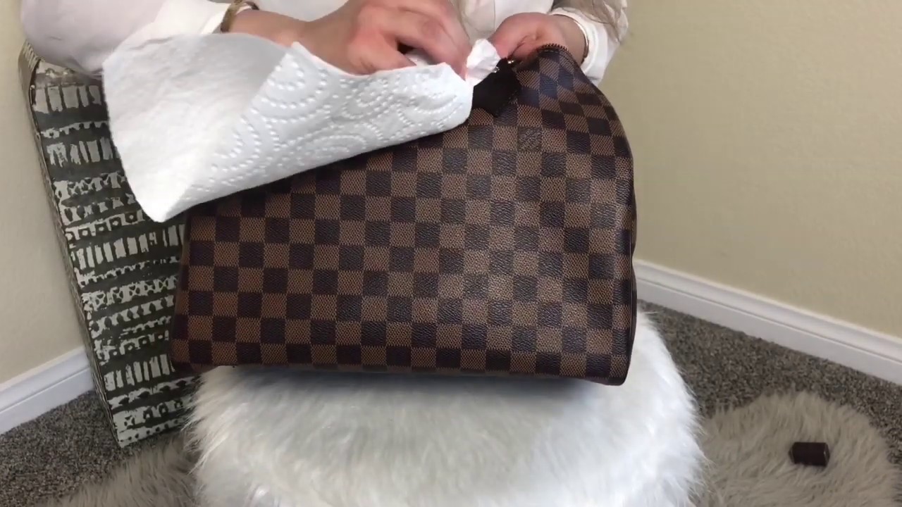 LOUIS VUITTON DAMIER EBENE, CLEANING, CONDITIONING, HOW TO, SPEEDY  BANDOULIERE 30