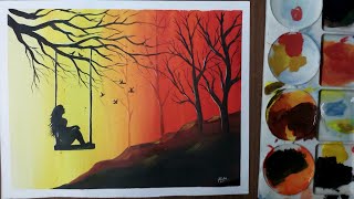 How to paint a simple landscape with Poster Colour YouTube
