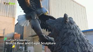 Large Outdoor Bronze Bear and Eagle Statue Animal Sculpture Design from Factory