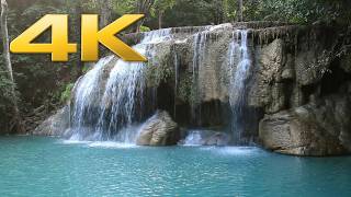 4K Emerald Waterfall + Crystal Pool | 4 Hours of Pure Waterfall Sounds for Deep Relaxation & Sleep