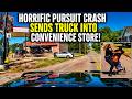 Horrific Pursuit Crash Knocks Truck INSIDE GAS STATION- Police Chief's STOLEN GLOCK in Vehicle!😱