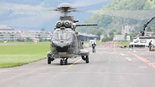 Super Puma und Pilatus PC 6 der Schweizer Luftwaffe auf dem Flugplatz Mollis