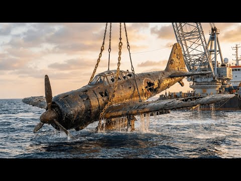 Salvaging a WWII-era Japanese Mitsubishi A6M Zero fighter From the Lagoon