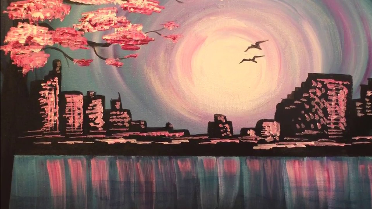 city skyline painting