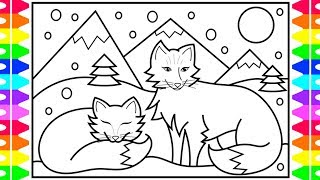 How to Draw an Arctic Fox Step by Step ❄️Arctic Fox Drawing and Coloring Page