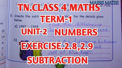 tn class 4 maths chapter 2 Numbers exercise 2.8 and 2.9/Subtraction/marrs maths