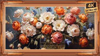 Flowers Oil Painting Frame TV Art | 4K TV Frame Art Screensaver | Wallpaper TV Art Çerçeve