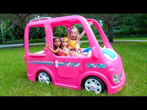 Nastya and her Barbie car - adventure with dad