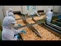 ポテトチップスを大量生産するプロセス。日本を代表する食品メーカーのお菓子製造工程。