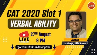 CAT 2020 Slot 1 - VARC | Verbal Ability | CAT 2021 Preparation | 2IIM CAT preparation| Use 🎧