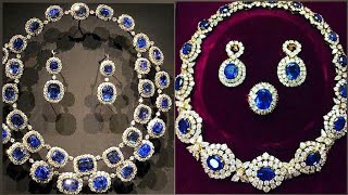 Latest blue stone diamond necklace design