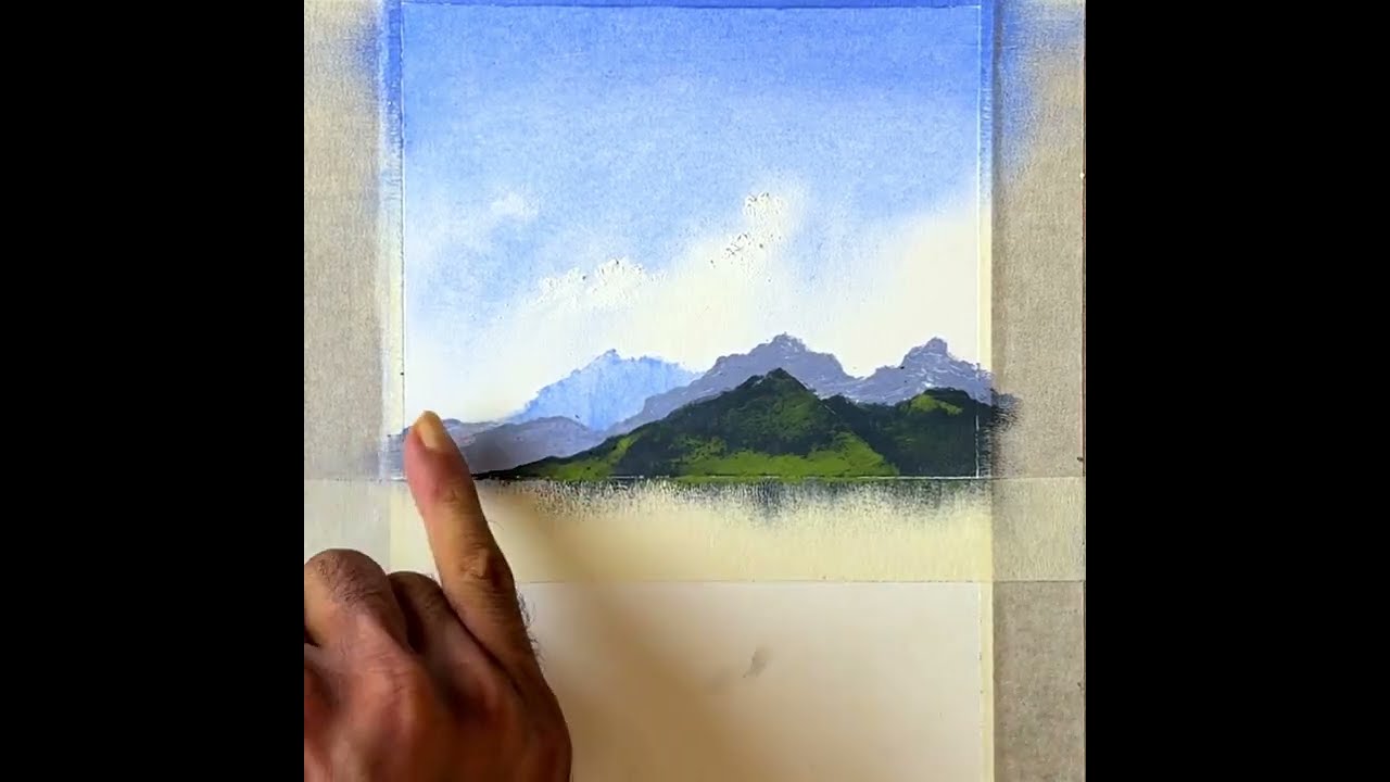 Простой рисунок морского пейзажа с блестками на воде — рисунок масляной пастелью