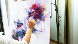 birds abstract flying painting oil