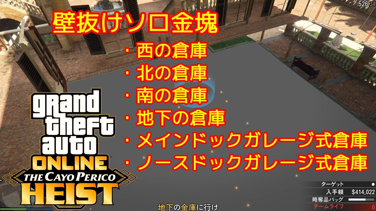 Patched Gta5 カヨペリコ強盗 全壁抜けまとめ 西 地下 南 北 ﾒｲﾝﾄﾞｯｸ ﾉｰｽﾄﾞｯｸ ソロ金塊 Youtube