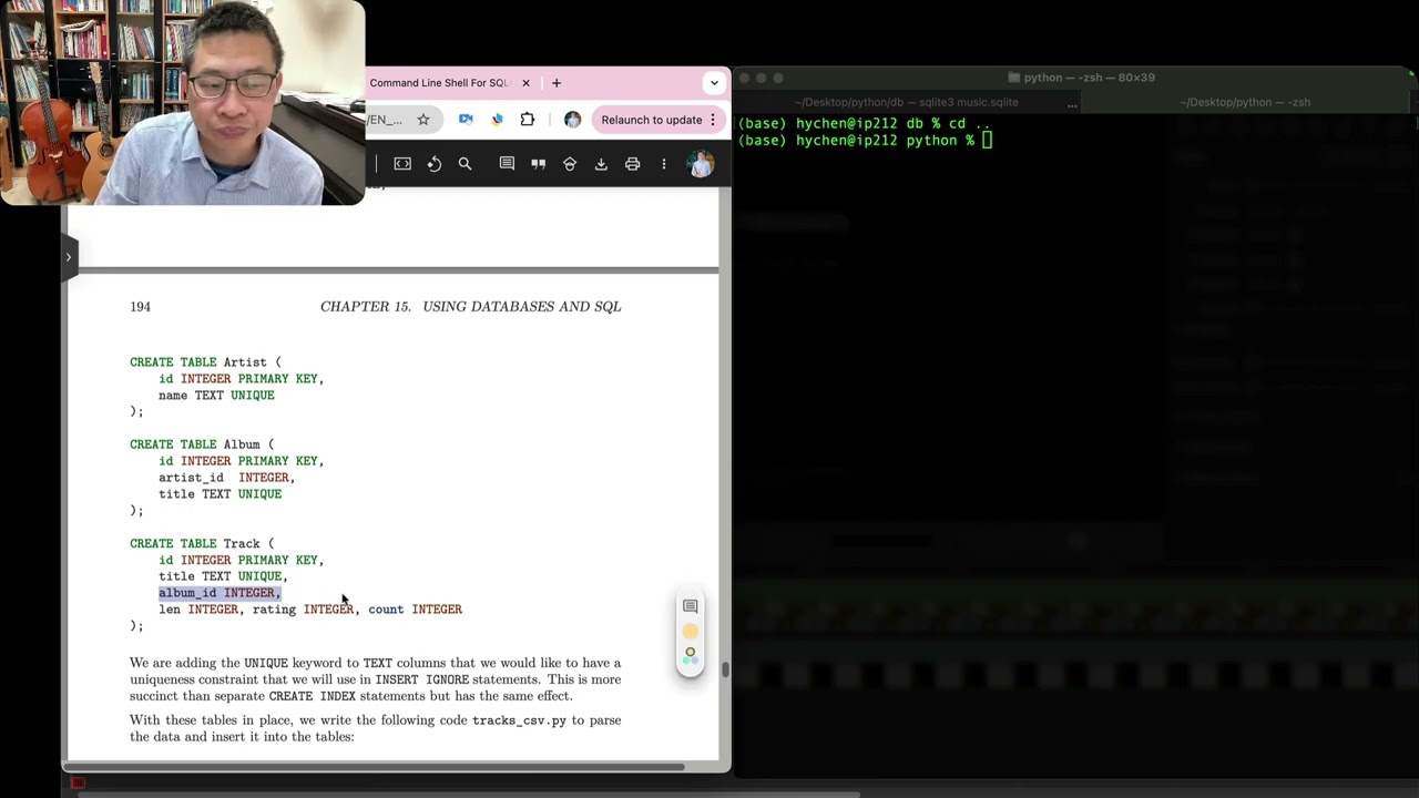 15-7. Python SQLite: Many-to-one 3 tables: Track, Album, Artist