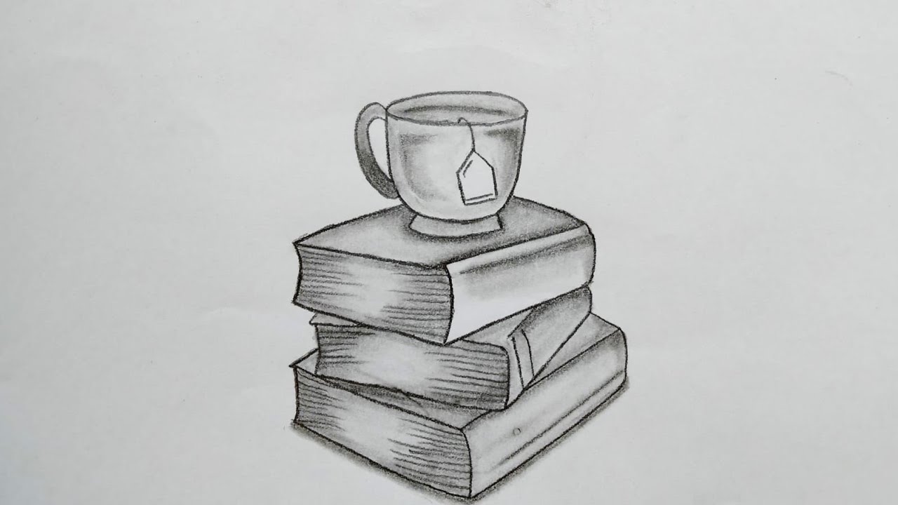 Easy pencil sketch How to draw cup on a book Easy drawing step by