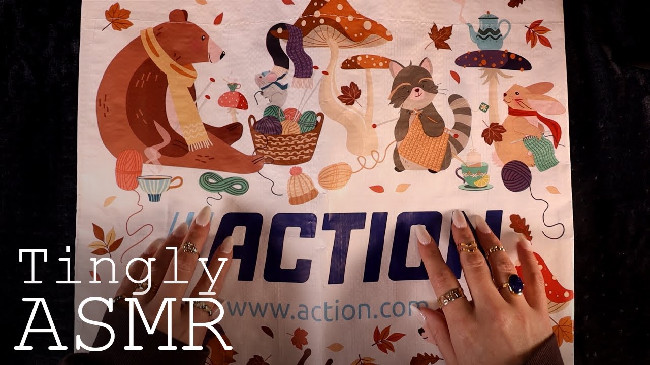 ASMR Crinkly Tote Bag Tracing (🎧 soft spoken/whisper, crinkles, tracing, tapping)