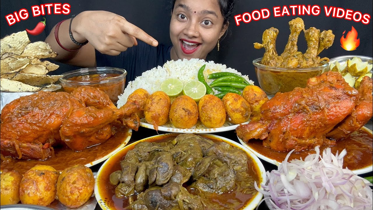 2 BIG WHOLE CHICKEN CURRY 🐔 LIVER MASALA CURRY, FRIED EGG WITH RICE EATING 🤤😋 EATING VIDEOS 🔥 FOOD🌶️