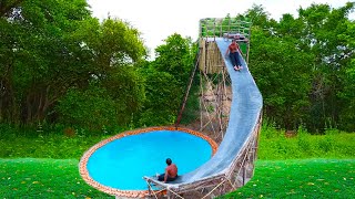 25 Days Build Modern Water Slide On House Into Pretty Underground  Swimming Pool