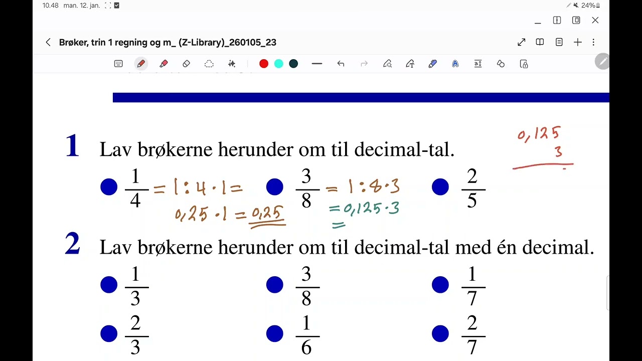 Lav brøker om til decimaltal 
