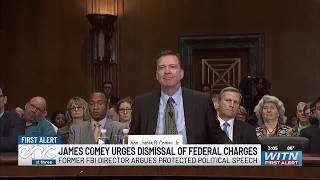 Comey says seashells post was political speech - not a threat - as he presses to dismiss charges