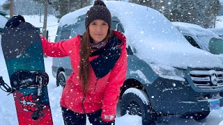 Snow Storm Camping in a Mercedes Sprinter Van at a Ski Resort - Snowboarding Deep Powder! by Dr. Hannah Straight 116,058 views 3 months ago 10 minutes, 15 seconds